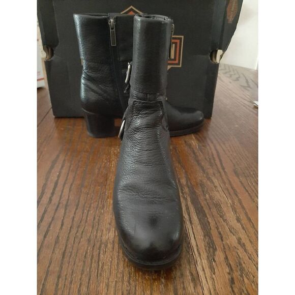 Size 6 Harley Davidson Black Leather Sadie Casual Cuff Boots Booties Chunky Heel - Picture 5 of 12
